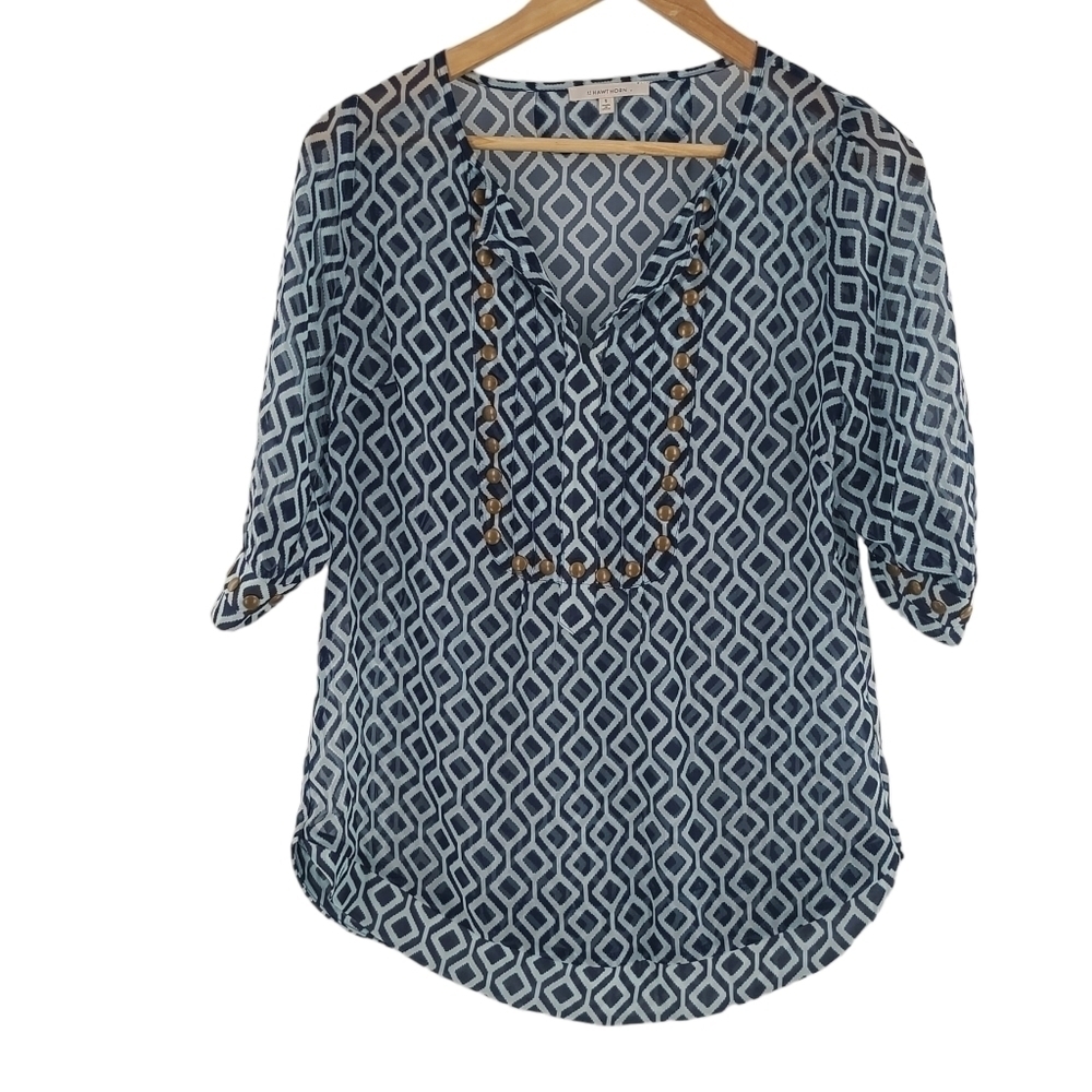 41 Hawthorne Moni Studded Sheer Geo Print Blouse Small